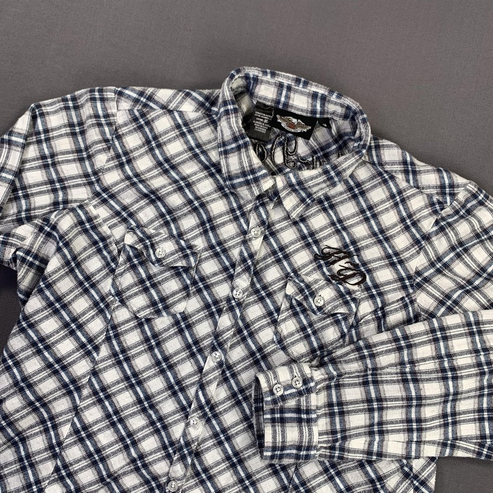Harley-Davidson Shirt Womens Plus 1W Blue Plaid Button Up Embroidered Biker
